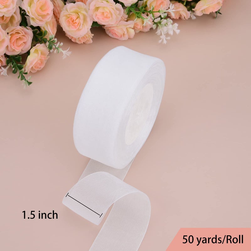 Hapeper 1-1/2 Inch Sheer Organza Ribbon for Gift Wrapping  Party Decoration 50 Yards/Roll (White) - Image 3